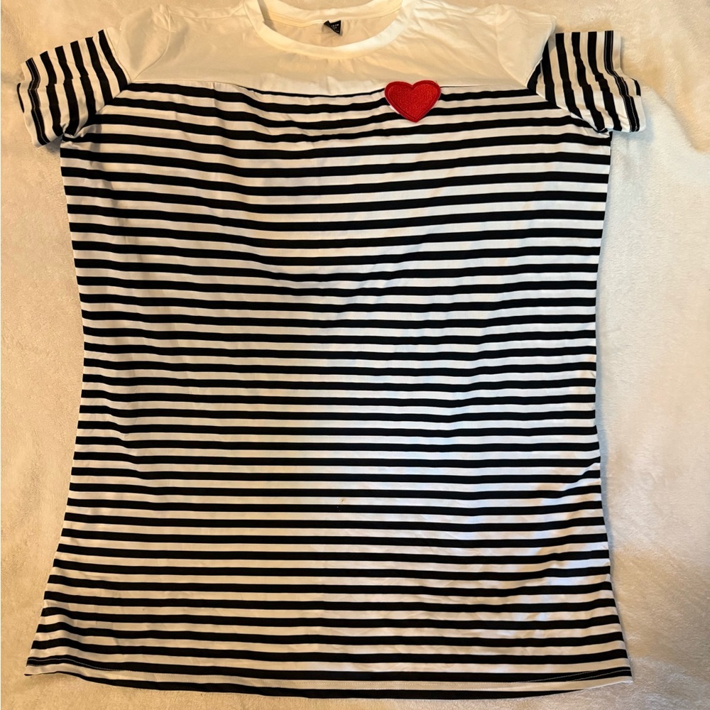 Striped Black and White Dress with Red Heart Accent
